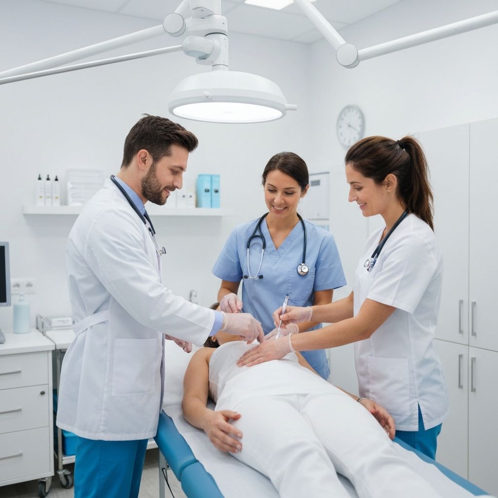 Equipe médica realizando exame ocupacional